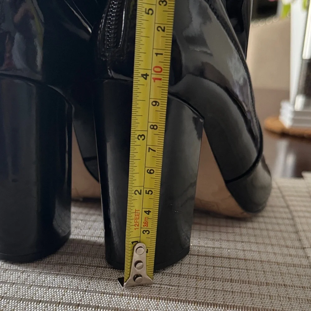 Aldo Black Patent Block Heel Ankle Booties